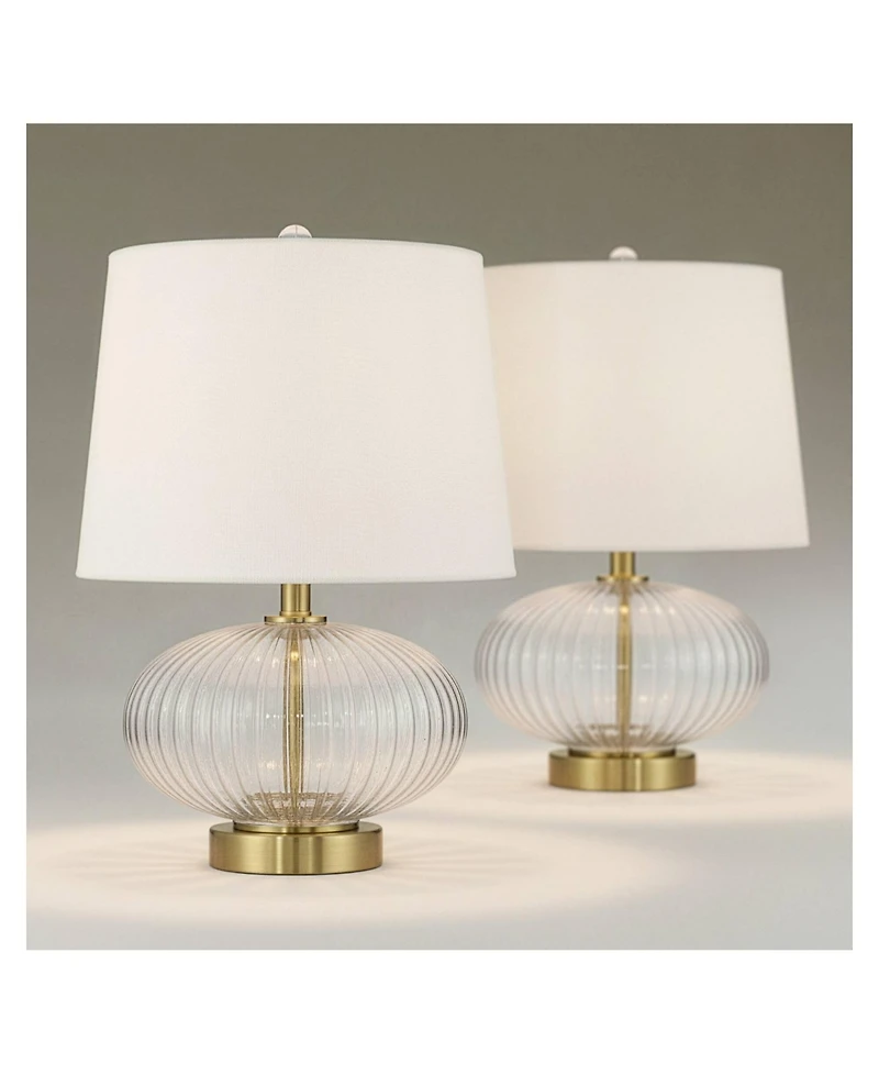 360 Lighting Darrah 19" High Small Mid Century Modern Accent Table Lamps Set of 2 Usb Port Clear Glass Brass Finish Charging