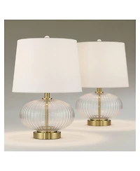 360 Lighting Darrah 19" High Small Mid Century Modern Accent Table Lamps Set of 2 Usb Port Clear Glass Brass Finish Charging