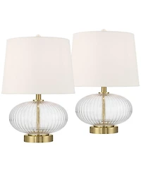 360 Lighting Darrah 19" High Small Mid Century Modern Accent Table Lamps Set of 2 Usb Port Clear Glass Brass Finish Charging