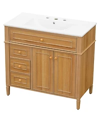 Busdays 36" Solid Wood Bathroom Vanity with Sink, 3 Drawers and 2 Soft-Close Doors, Rubber Wood Handles, Mdf Construction