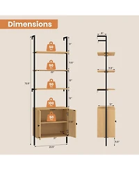 Yigii 72.5" H Ladder Bookshelf with Cabinet 3-Tier Wall Mounted Rattan Metal Frame Boho Open Storage Display Rack