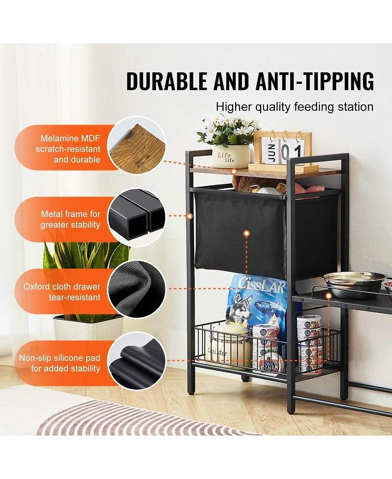 Inolait Pet Feeding Station With Storage Elevated Dog Bowls Feeder and Toy Organizer