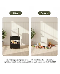 Yigii End Table Mini Fridge Stand with Storage Drawer Mobile Basket Cart for Living Room Bedroom