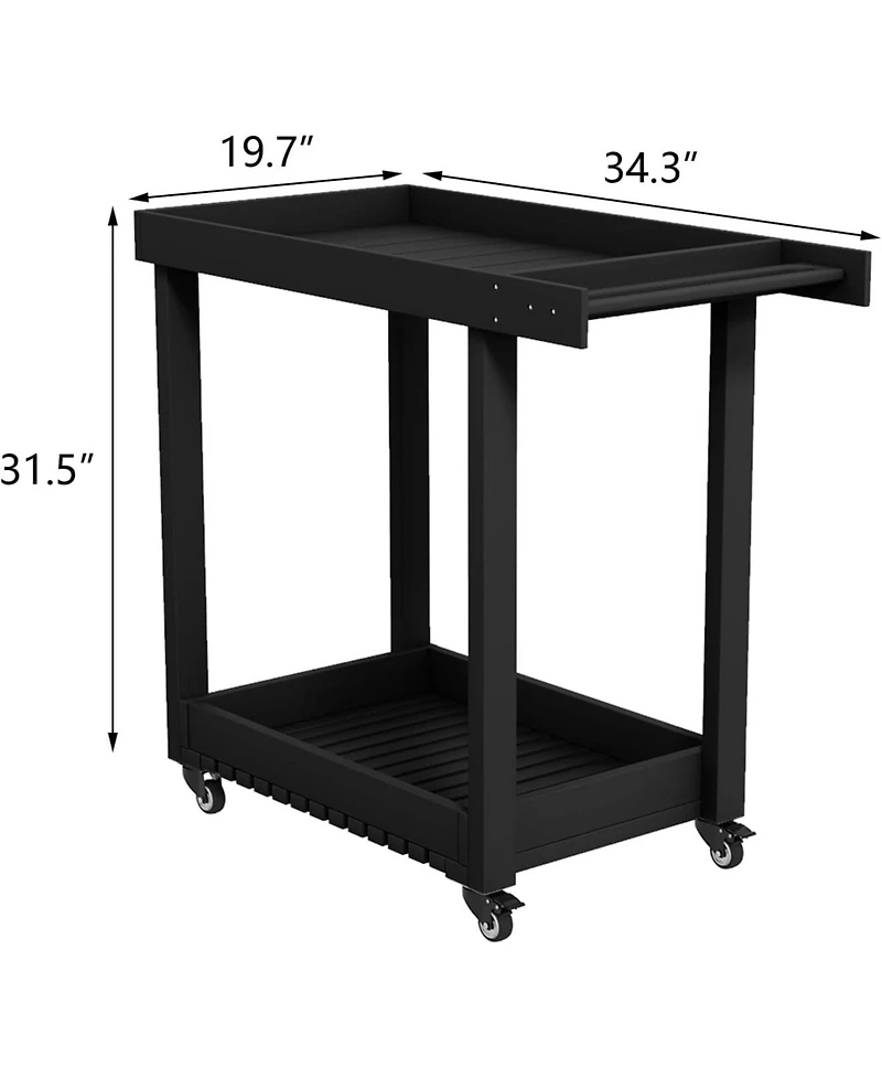 gaomon 2-Shelf Outdoor Utility Prep Cart, Rolling Service Trolley for Patio, Lawn, or Garden