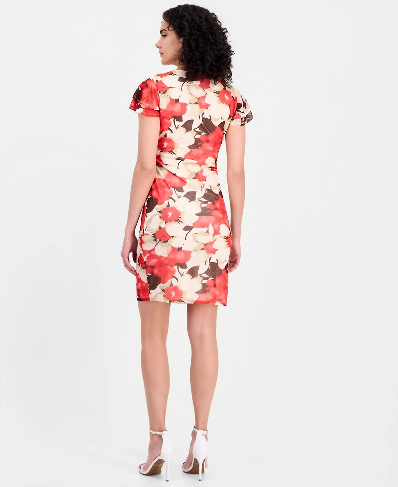 Anne Klein Women's Printed Flutter-Sleeve Wrap Dress