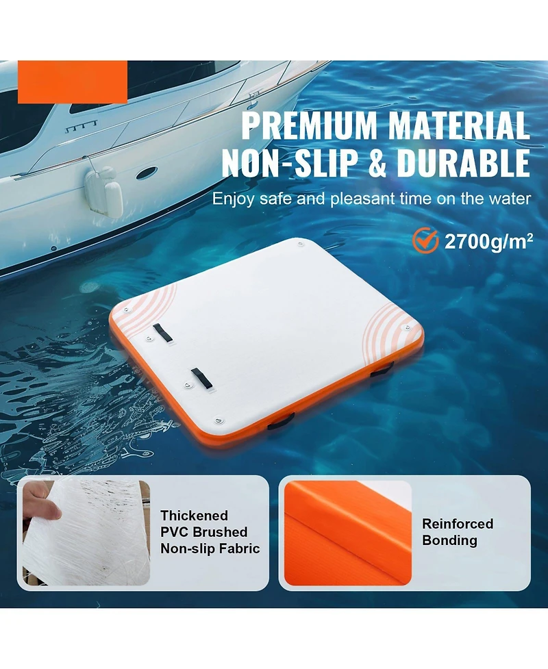 Mecale 6 x 5 Feet Inflatable Floating Dock Platform with Non-Slip Surface and Ladder