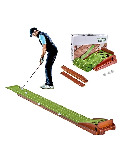 Mecale 5-Hole Indoor Golf Putting Mat with Auto Ball Return
