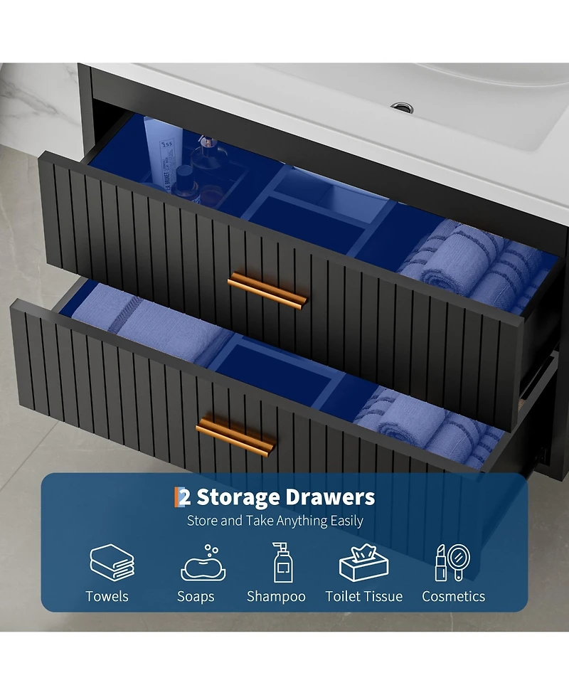 homfan Floating Bathroom Vanity with Sink and Drawers - Wall Mounted Modern Cabinet, Resin Combo, Water-Resistant Cabinet