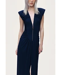 Nocturne Women's Zip-Front Draped Maxi Dress