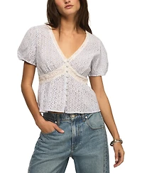 Lucky Brand Women's Eyelet V-Neck Blouse