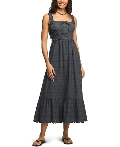 Lucky Brand Women's Smocked Waist Square Neck Midi Dress