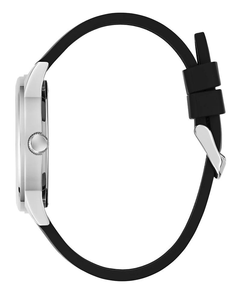 Guess Men's Silver-Tone Stainles Steel Black Silicone Multi-Function Watch, 42mm