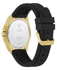 Guess Men's Gold-Tone Stainles Steel Black Silicone Analog Watch, 42mm