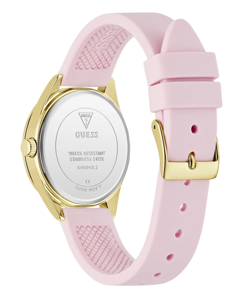 Guess Women's Glitz Gold-Tone Stainless Steel Pink Silicone Watch, 34mm