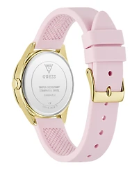 Guess Women's Glitz Gold-Tone Stainless Steel Pink Silicone Watch, 34mm