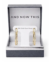 and Now This Criss Cross Clear Crystal C Hoop Earring, Gold Plate Silver
