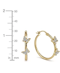 And Now This Hoop Earring with Clear Crystal Butterflies Silver Plate or Gold