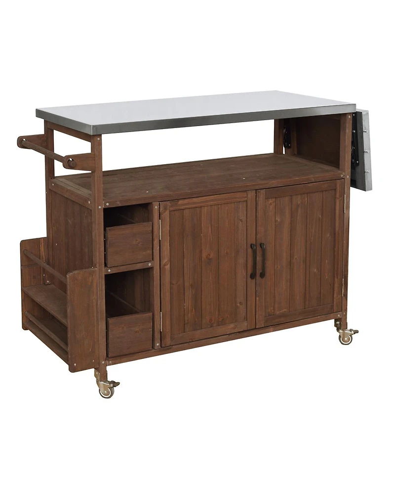 Streamdale Furniture Farmhouse Rolling Outdoor Kitchen Cart Stainless Top