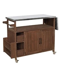 Streamdale Furniture Farmhouse Rolling Outdoor Kitchen Cart Stainless Top