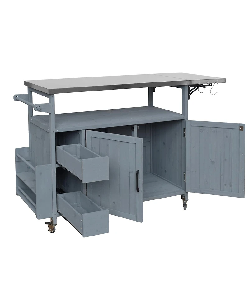 Streamdale Furniture Farmhouse Rolling Outdoor Kitchen Cart Stainless Top