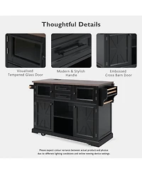 Streamdale Furniture Rolling Kitchen Island Power, Storage, Glass Door