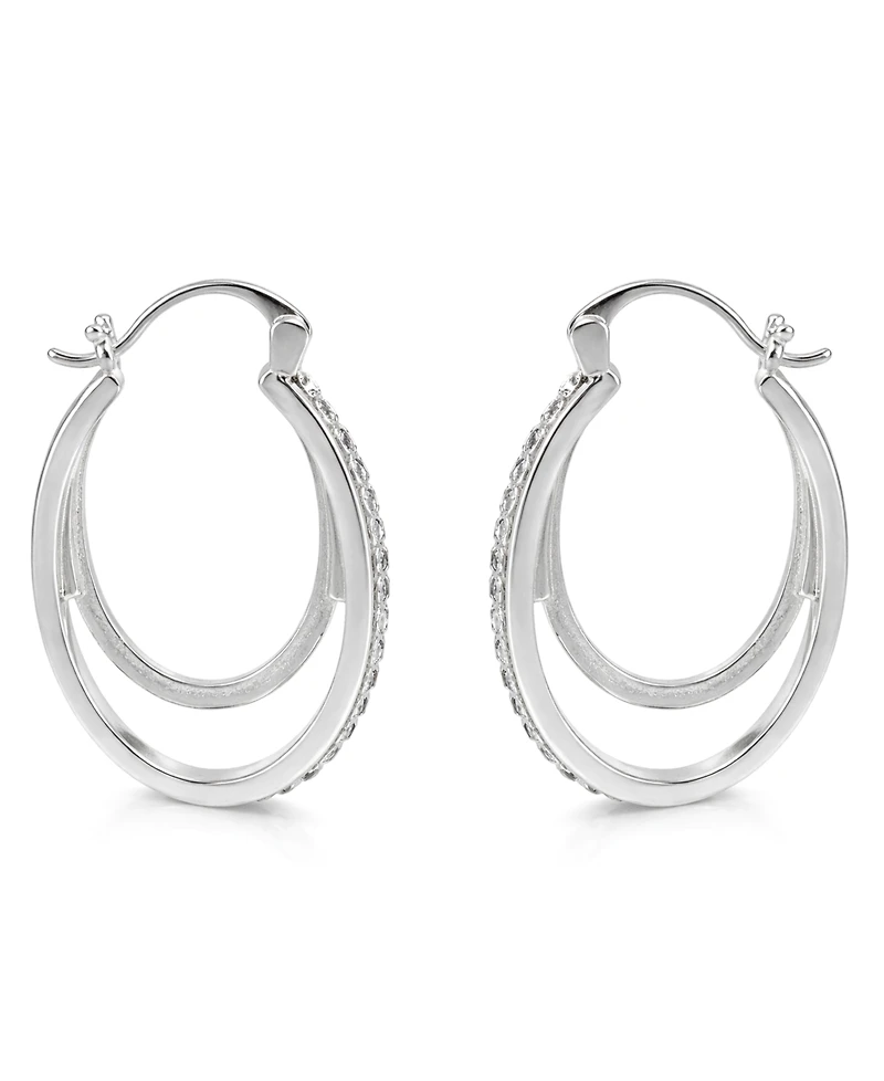 And Now This Crystal Double Hoop Earrings in Silver-Plate, 1.2"