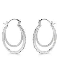 And Now This Crystal Double Hoop Earrings in Silver-Plate, 1.2"