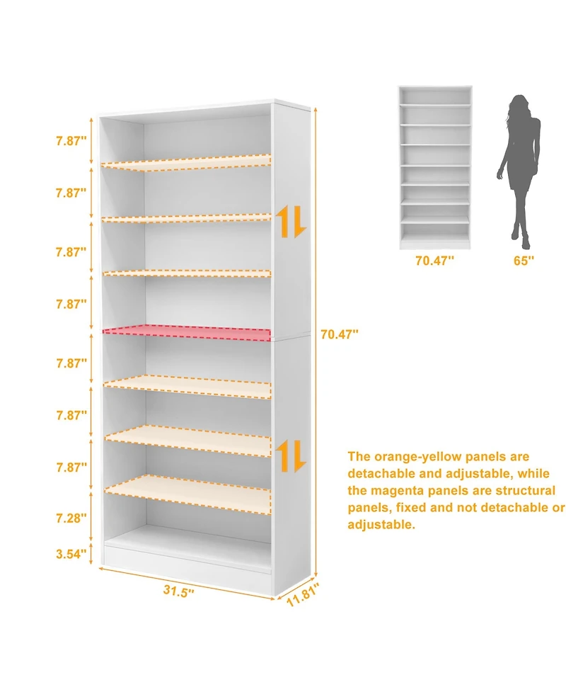 Rainsken 9 Tier Tall Shoe Cabinet, Large Wood Shoe Storage Organizer with Adjustable Shelves and Open Storage for Entryway, Hallway, Living Room