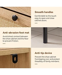 Rainsken Rattan Shoe Cabinet, Narrow Freestanding Storage Organizer with 2 Flip-Top Drawers and Metal Legs for Entryway