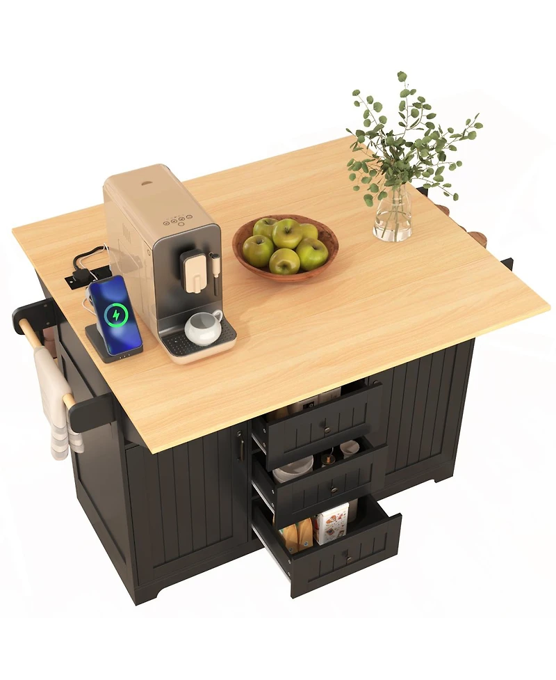 Streamdale Furniture Rolling Kitchen Island Drop Leaf, Power Outlet