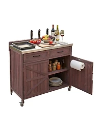 Streamdale Furniture Outdoor Kitchen Island Stainless Top, Drawer, Shelves, Wheels