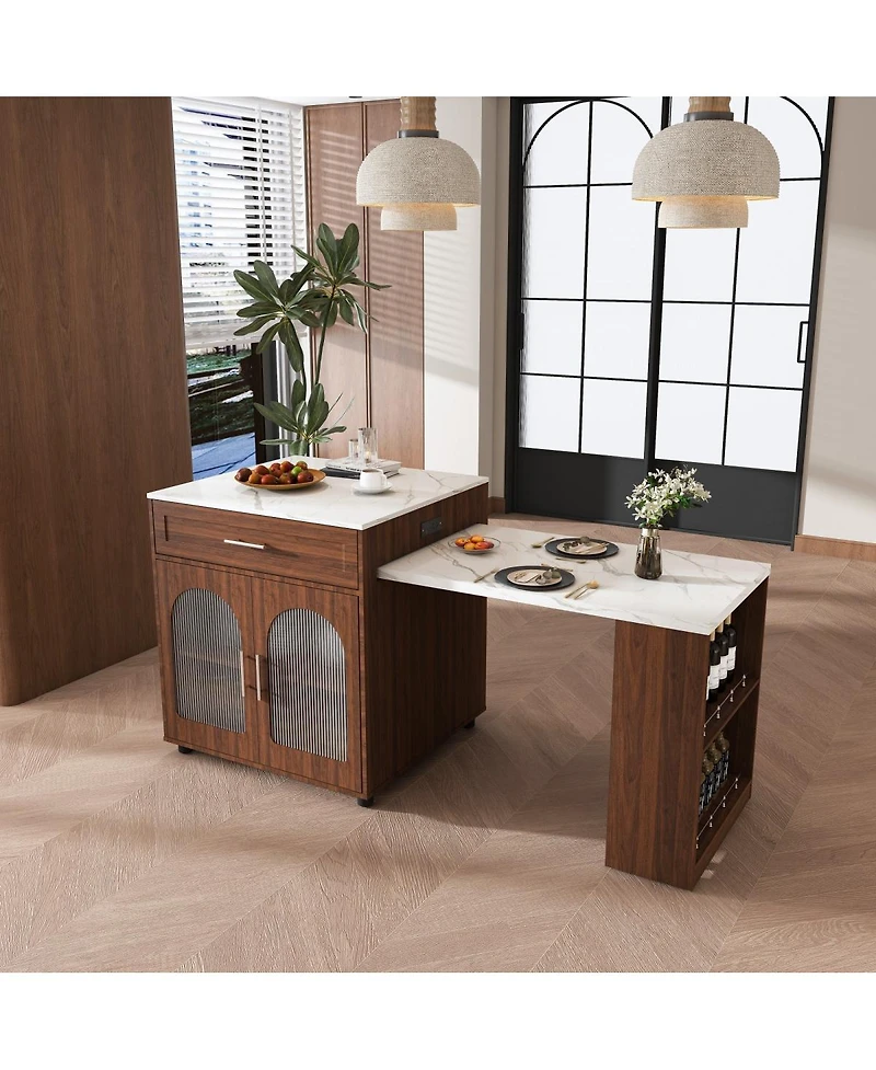 Streamdale Furniture Expandable Kitchen Island Dining Table and Power Outlet