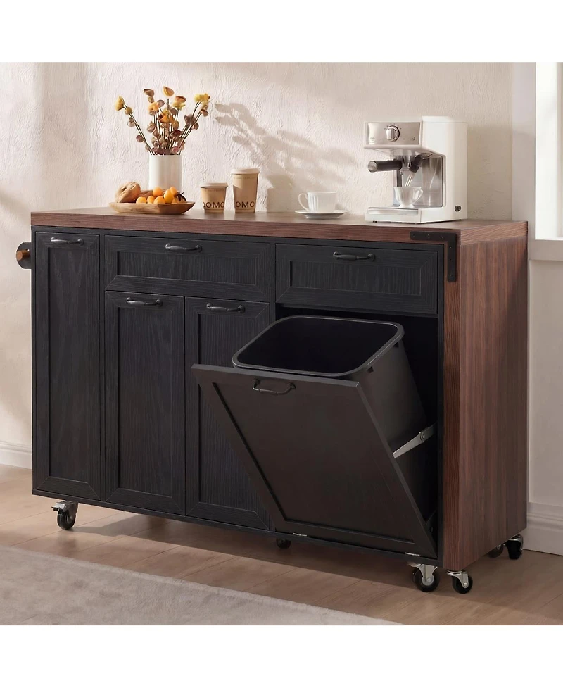 Streamdale Furniture Kitchen Island Extendable Table and Trash Storage