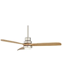 Casa Vieja 52" Delta-Wing Dc Modern 3 Blade Indoor Ceiling Fan with Led Light Remote Control Brushed Nickel Natural Solid Wood for Living Room Kitchen