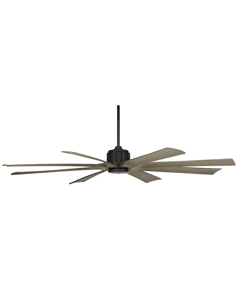 Possini Euro Design 70" Defender Industrial Rustic Indoor Outdoor Ceiling Fan Remote Matte Black Weathered Oak Damp Rated Patio