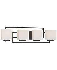 Possini Euro Design Modern Wall Light Black Hardwire 29" 4-Light Fixture White Rectangular Glass Shade for Bathroom Vanity Home