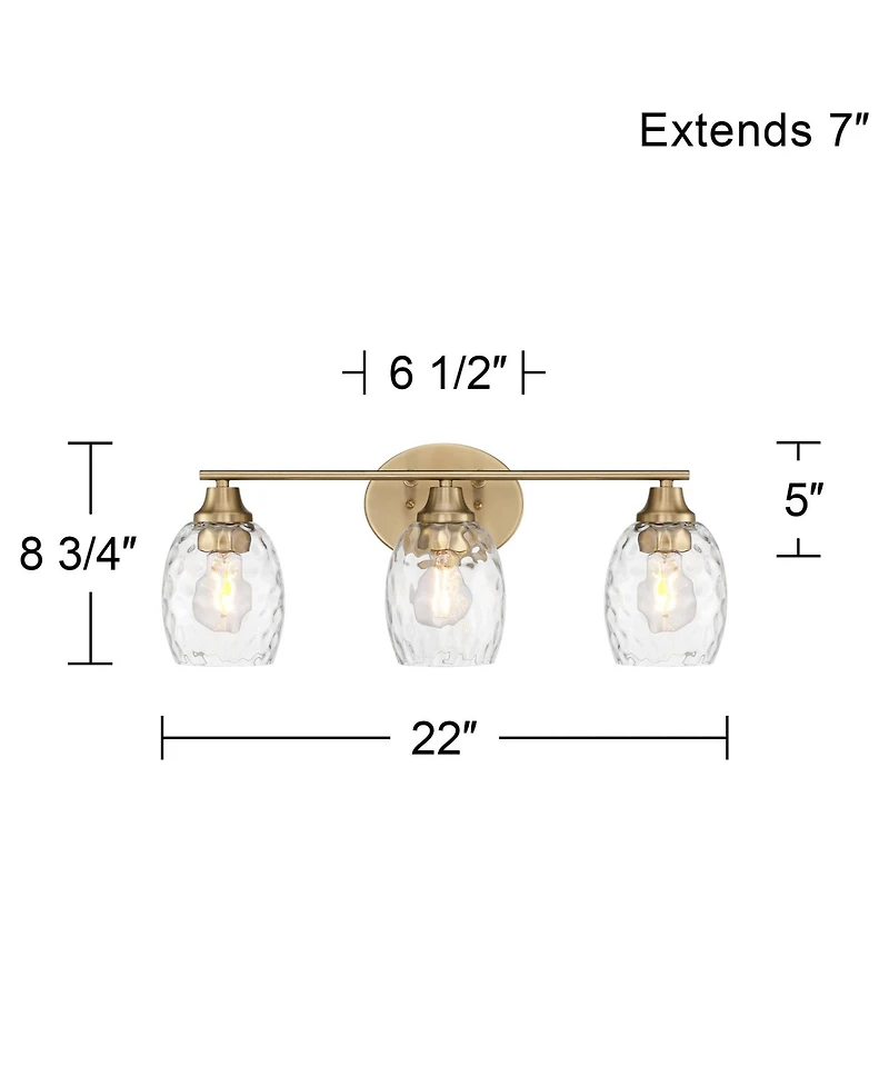 Possini Euro Design Possini Euro Stellan 22"W Satin Brass Water Glass 3-Light Bath Light
