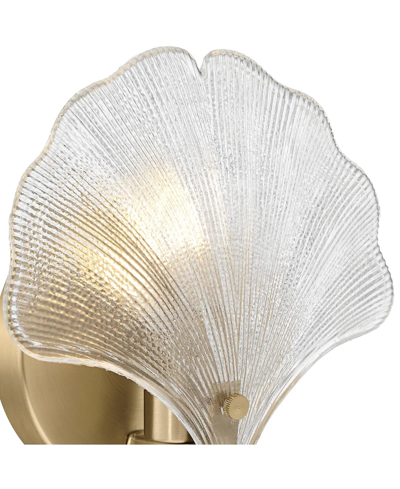360 Lighting Deniz 7 3/4"H Satin Brass and Vintage Glass Ginkgo Leaf Wall Sconce