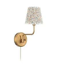 Possini Euro Design Ophelia 9 1/2"H Warm Brass Plug-In Floral Pleated Shade Wall Sconce