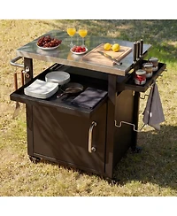 Streamdale Furniture Outdoor Grill Cart Storage, Stainless Top, Wheels