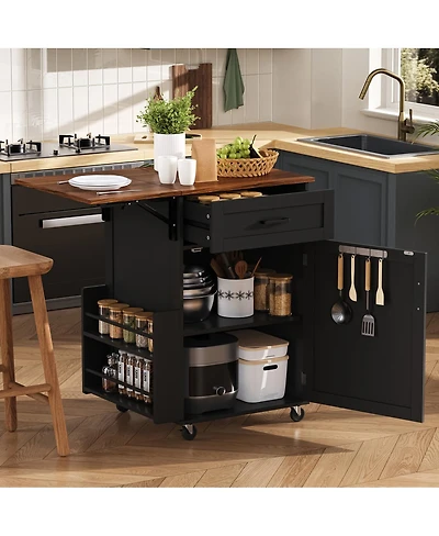 Streamdale Furniture Farmhouse Kitchen Island Drop Leaf, Storage