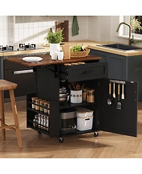 Streamdale Furniture Farmhouse Kitchen Island Drop Leaf, Storage
