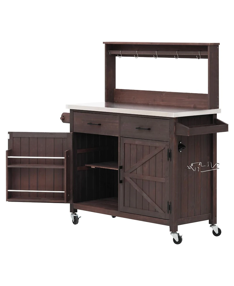 Streamdale Furniture Outdoor Kitchen Island with Stainless Steel Top and Storage