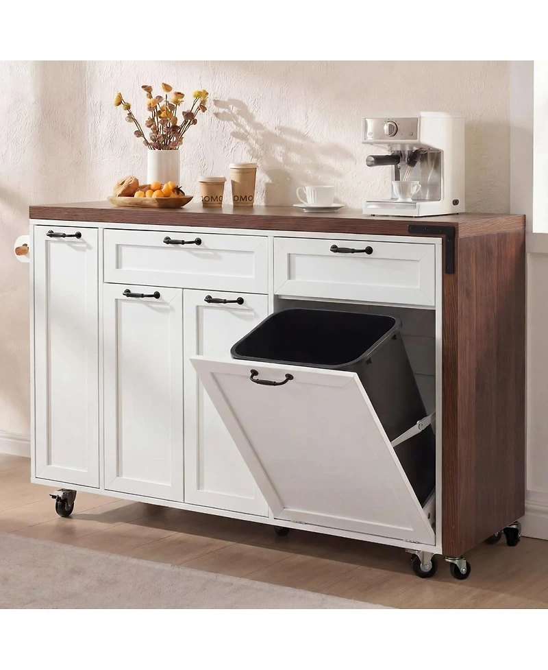Streamdale Furniture Kitchen Island Extendable Table and Trash Storage