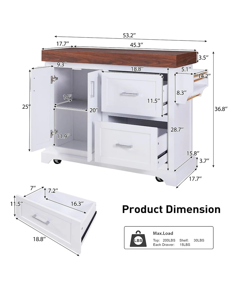 Streamdale Furniture Rolling Kitchen Island with Storage