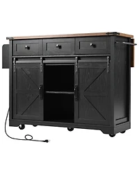 Streamdale Furniture Farmhouse Kitchen Island Power, Drop Leaf, Barn Doors