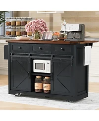 Streamdale Furniture Farmhouse Kitchen Island Power, Drop Leaf, Barn Doors