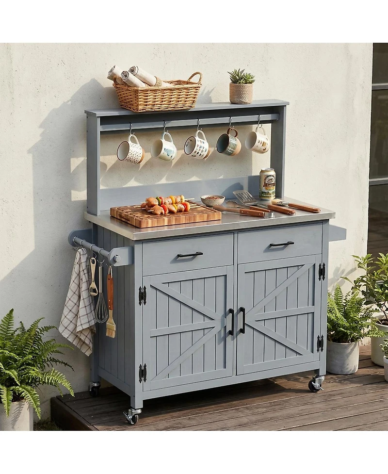Streamdale Furniture Outdoor Kitchen Island with Stainless Steel Top and Storage