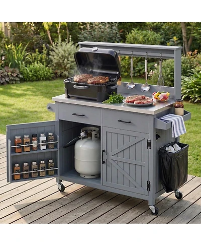 Streamdale Furniture Outdoor Kitchen Island with Stainless Steel Top and Storage