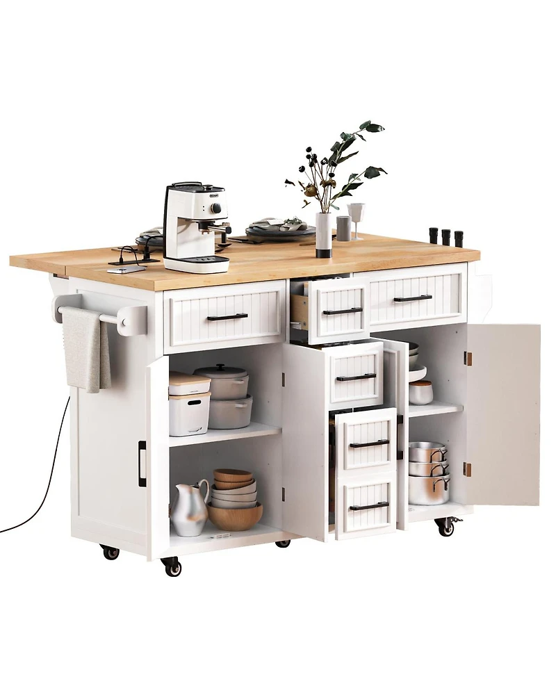 Streamdale Furniture Rolling Kitchen Island Power, Storage, Drop Leaf
